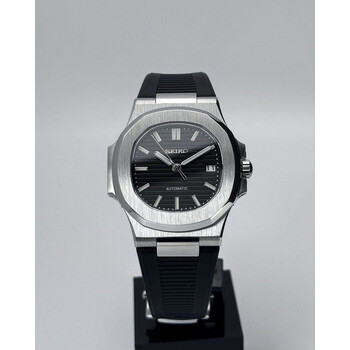 Custom Seiko Mod • Black Nautilus w/ Rubber Strap + Butterfly Buckle • 40mm
